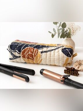 Upcycled Quilted Dyson Hair Tool Bag  Organizer Inside Zippered Pocket Handmade